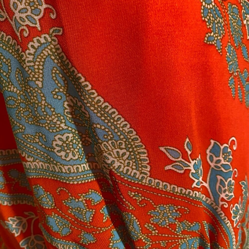 Kut From the Cloth Orange Paisley Sleeveless V Neck Maxi Dress‎ Summer Boho Med - Picture 7 of 11